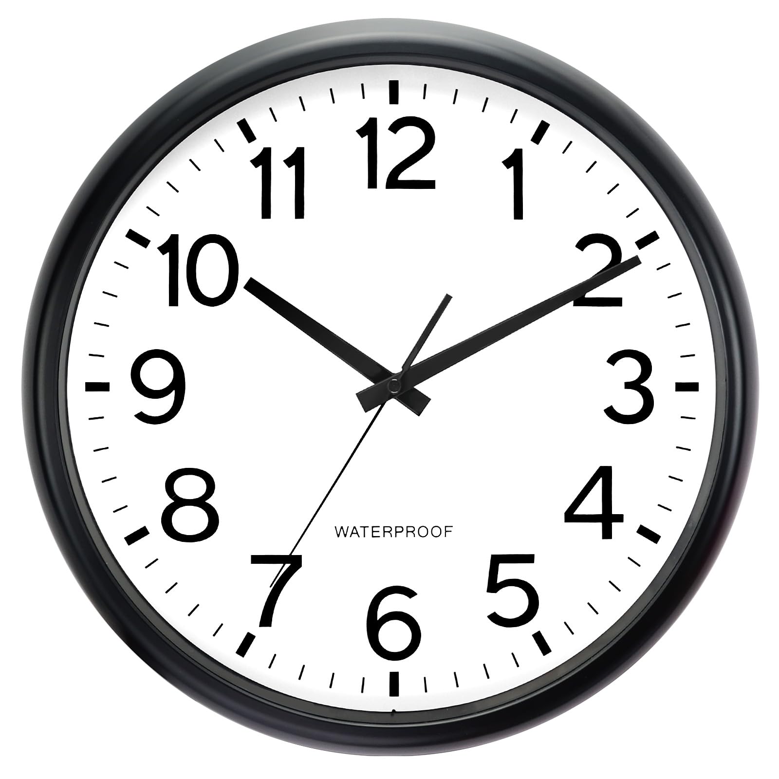 Caysie 16 Inch Sealed Large Outdoor Clock Waterproof, Silent Battery Operated Weatherproof Wall Clocks for Pool Patio Outside Home (Black)