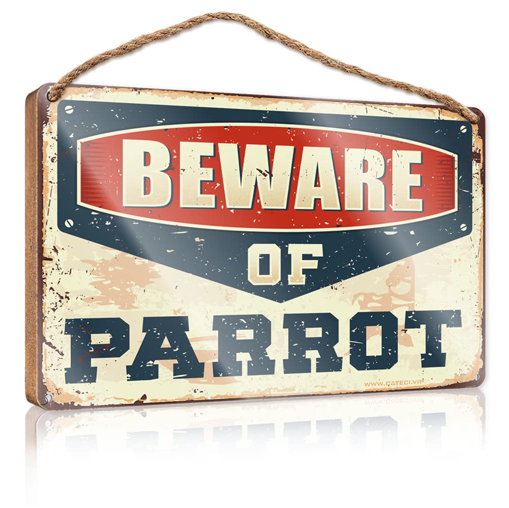 FZFN Winter Door Sign Beware Of Parrot Wooden Sign Room Decor For Men Wood Sign With Sayings(15X28CM)
