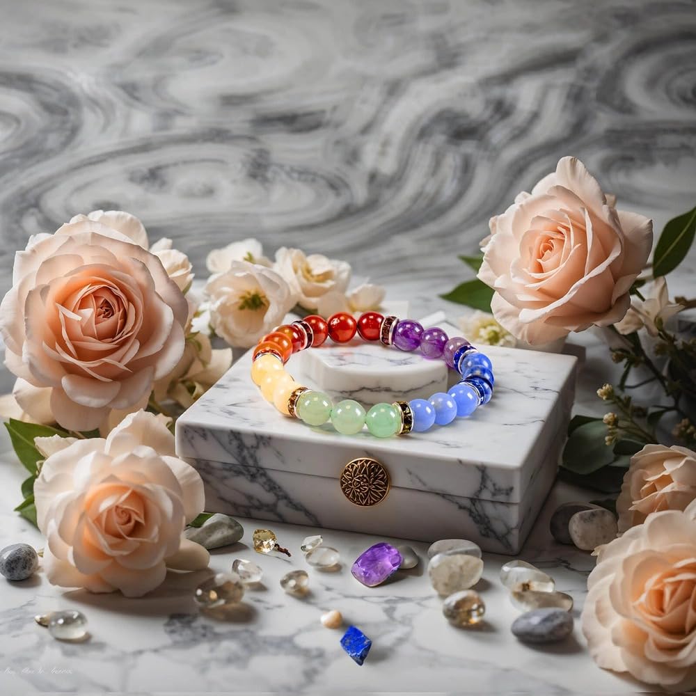 Set Esoterico per Meditazione e Chakra – Palo Santo, Salvia Bianca, Muschio Abalone, Candela 7 Chakra, Bracciale e Ciondolo con Pietre Naturali – Regalo Spirituale