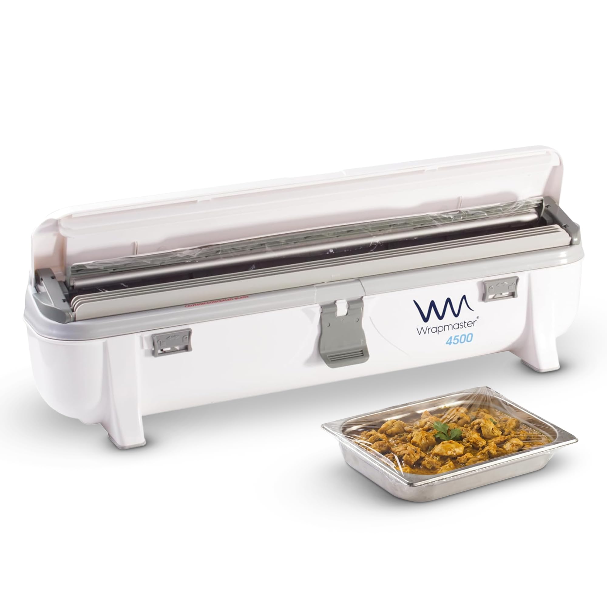 We Can Source It Ltd - Wrapmaster 4500 18 inch Cling Film Dispenser - Foil Cutter Box with Pull, Press and Release Mechanism - Refillable, Easy Clean and Safe Kitchen Film Cutter