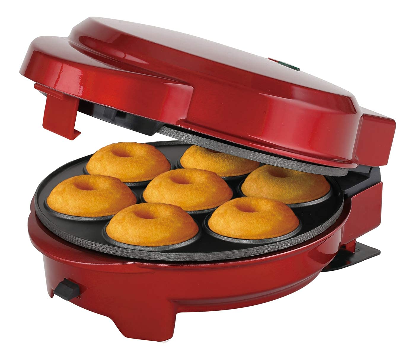 3 en1 Moule à donut, muffins et popcake maker 3 plaques de cuisson interchangeables Rouge métallique