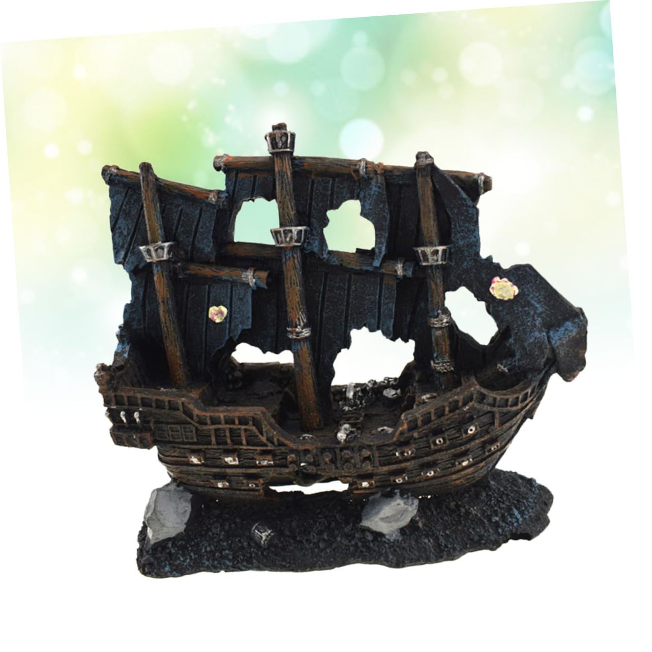 Happyyami coulé Artificiel cassé pour Aquarium Ornement de Maison d'animal familier de Reptile Poisson Ornements décor pour Aquariums Aquarium Bateau Maison cachette