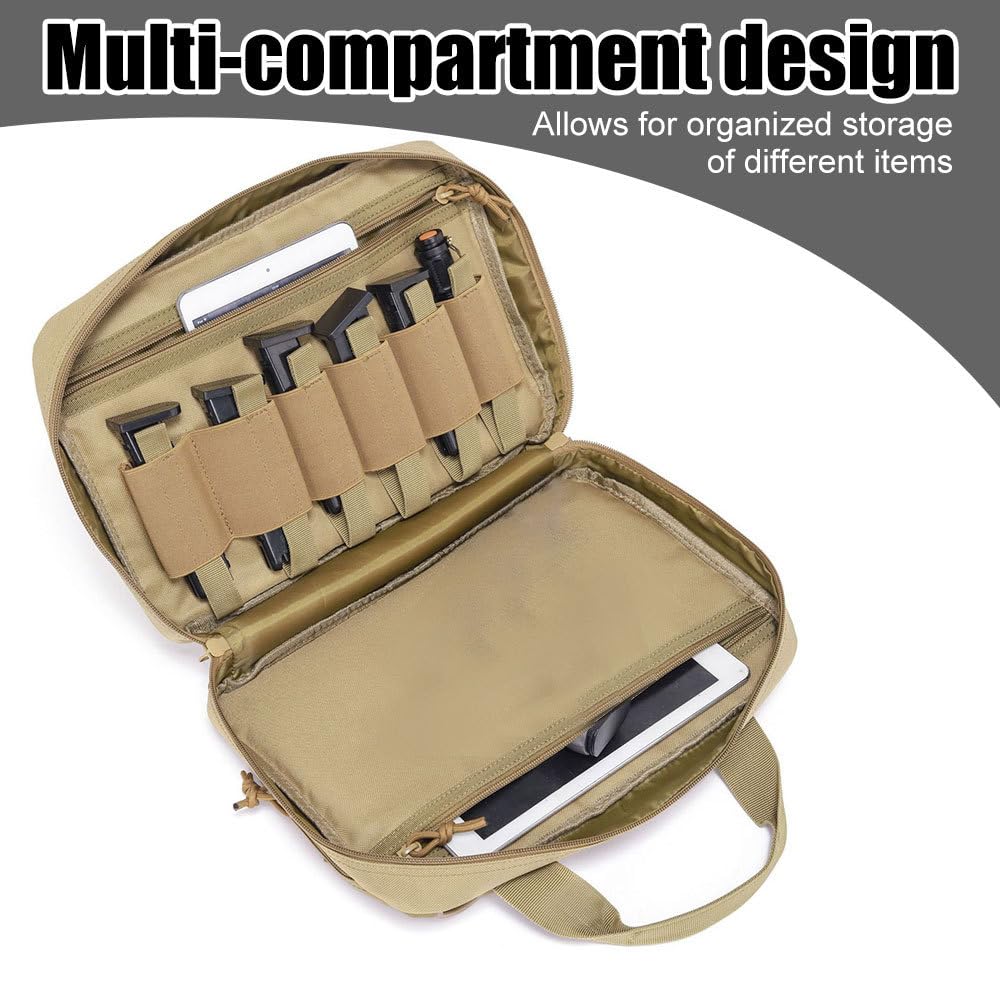 DONGKER Bolsa para Armas, 5 Compartimentos Separados, Funda de Transporte para Pistola con Correa de Hombro Ajustable y asa de Palo mágico para Campo de Tiro de Caza al Aire Libre.