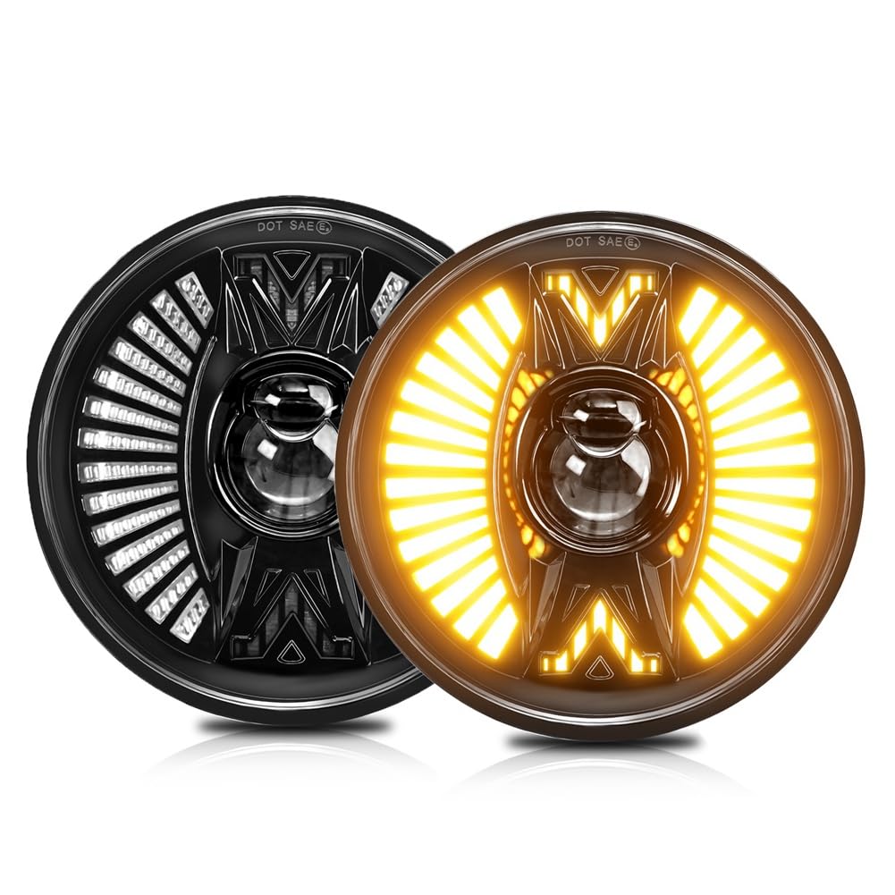 LED Redondo de 7 Pulgadas, Barra de Luz LED de Haz Alto/Bajo, Luz de Trabajo DRL H4 para Camión, SUV, ATV, Luz + Ámbar