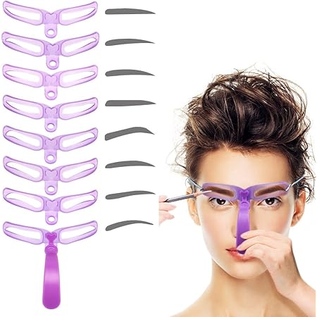 Eyebrow Stencils, Eyebrow Template, Eyebrow Shaping Kit,8 Styles Reusable Eyebrow Stencil with Handle and Strap, Washable