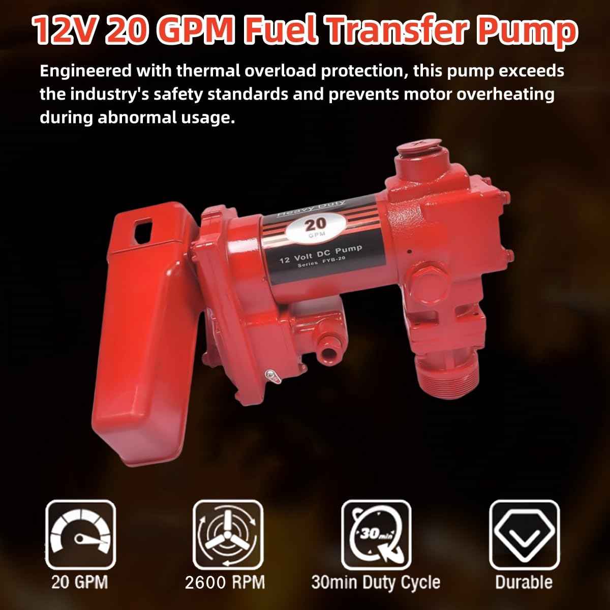 Pompe à Carburant 12V 25 GPM – Débit élevé, Fonte, Remplacement Direct