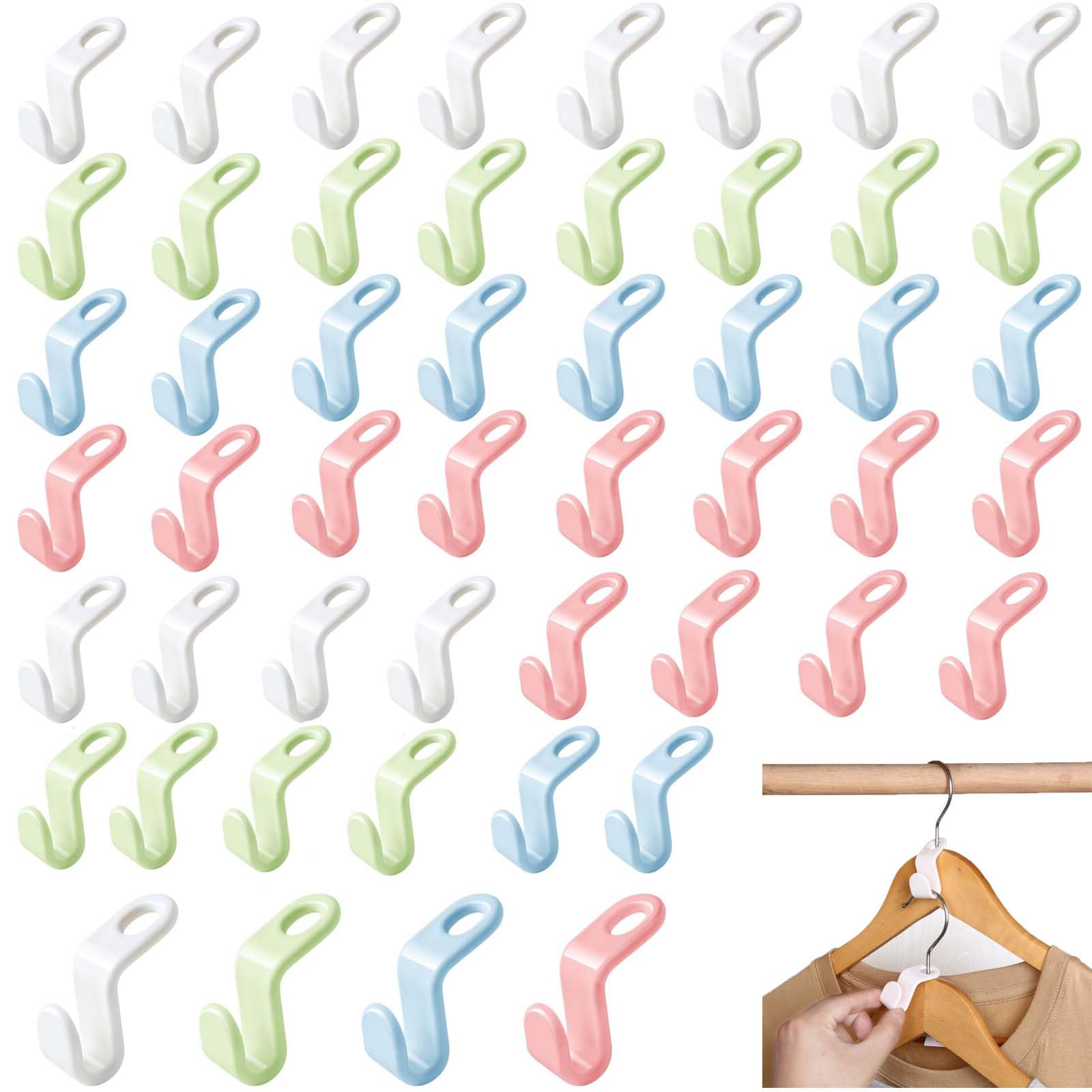 50 Pcs Four Random Colors Space Saving Hangers Space Coat Hangers Space Saving Connecting Grip Clothes Space Saving Clothes Hangers Space Savers Hangers for Coat Hangers