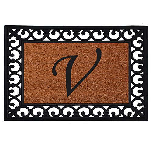 Home & More tapis entrée 19" x 25" lettre V naturel