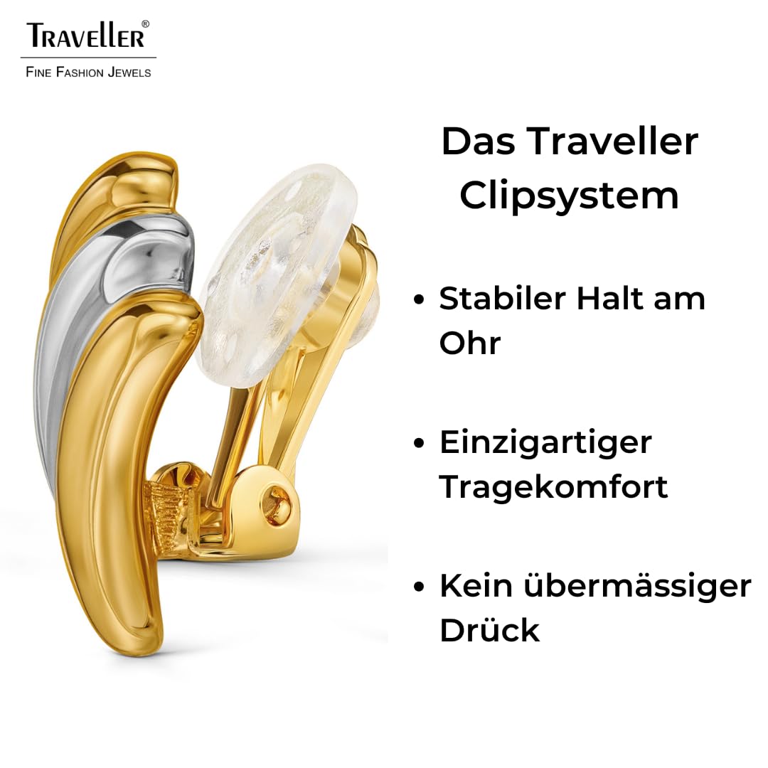 Traveller Ohrclip - Bicolor - 22kt Vergoldet & Platiniert - 17x10 mm - 157771