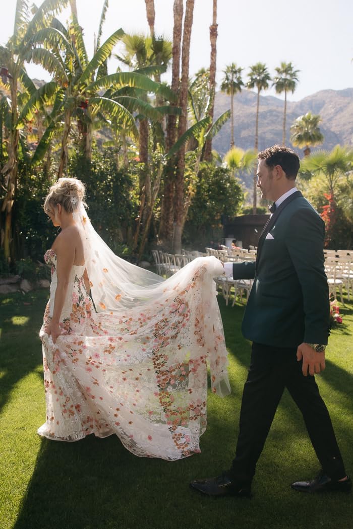 2026 Sexy Mermaid Wedding Dress, Colorful Wildflower Embroidery Strapless Boho Bridal Gown with Court Train