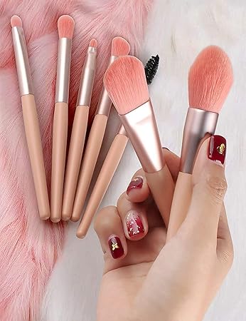 PUNZONE Makeup Brush Set for Foundation, Blush, Eye shadow, Eyelash, Lip and Brow, Portable Mini Makeup Brush Set 8 PCS