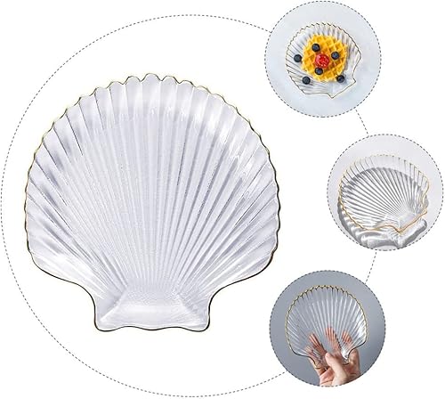 Miniatura 8 de Zerodeko Plato de concha de vidrio Bandeja de joyería de concha de mar Plato de postre de vidrio Plato de anillo de concha de sirena Plato de comida
