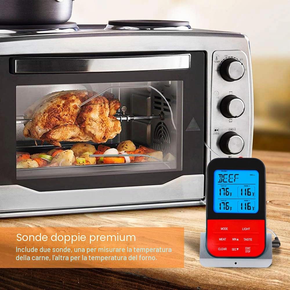 Termometro digitale a doppia sonda Indicatore di temperatura programmabile senza fili Termometro per barbecue da cucina impermeabile