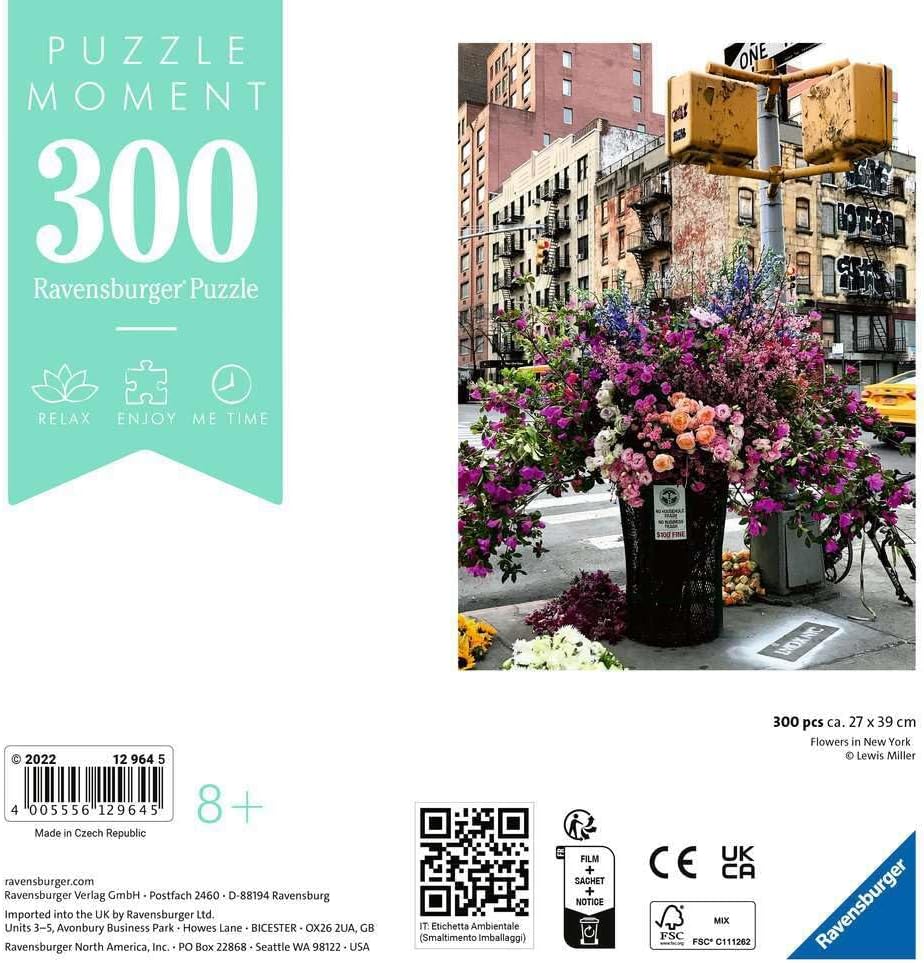 Ravensburger Puzzle Moment: Flowers in New York | 300-Piece Jigsaw Puzzle for Adults | Unique, Softclick Technology | Vibrant, Glare-Free | Perfect as a Gift or Some 'Me' Time Activity