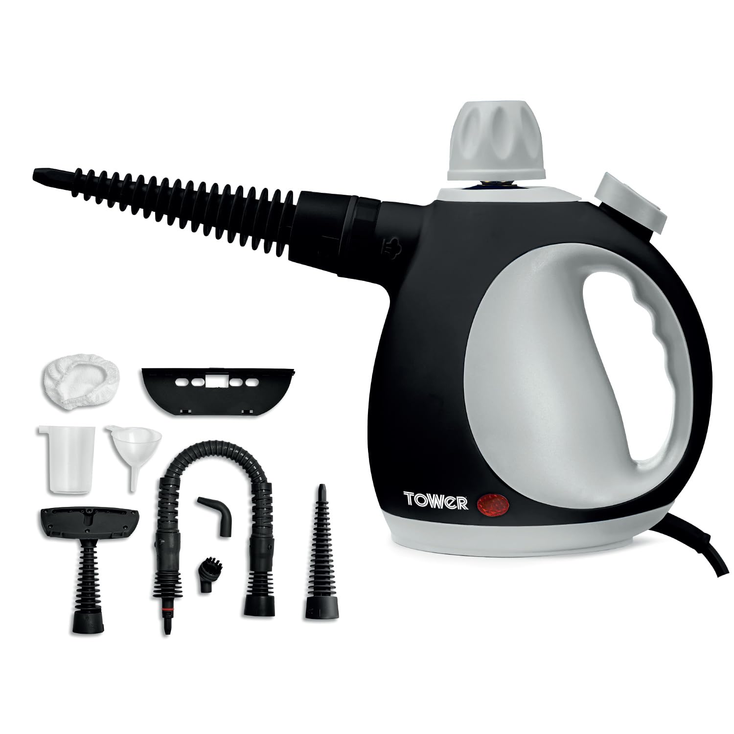 Tower Portable Steam Cleaner - Black, Platinum - 0.25 L Capacity - 1050 W Power - 9 Accessories