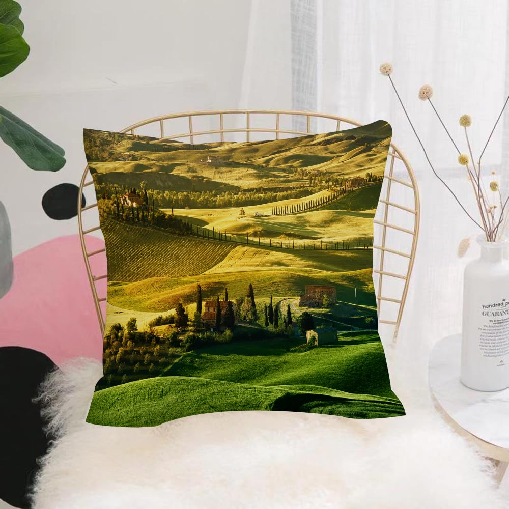 Hyosxw Peaceful Tuscan Landscape Of Pienza Tuscany - A9 Cushion Cover,Throw Pillow Case Home Decorative For Living Room Bedroom Sofa Chair 18X18 Inch,Peaceful Tuscan Landscape Of Pienza Tuscany Vineyards Trees Prato Ancient Hill,Pillowcase 45X45cm