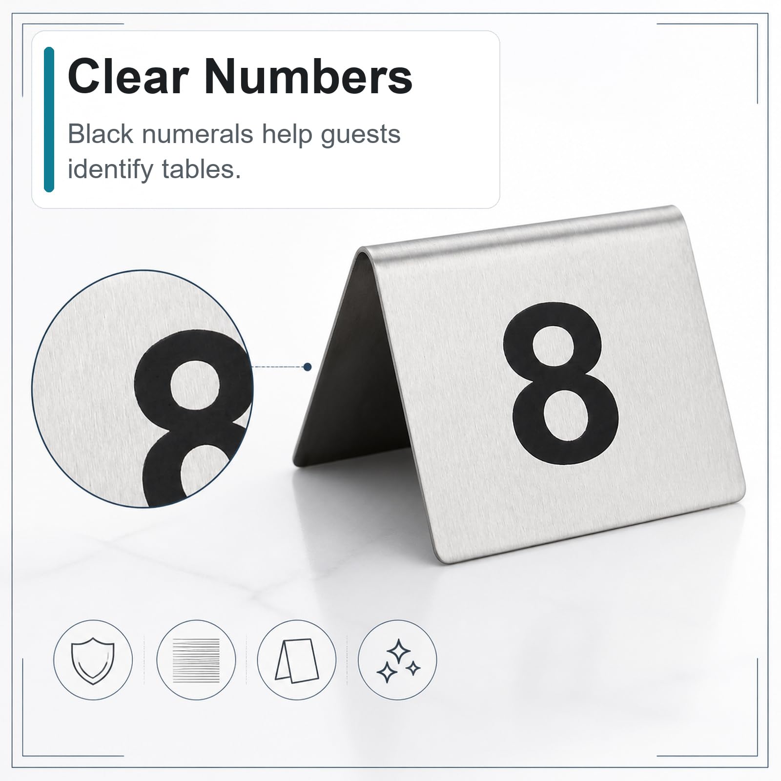 Números de Mesa de Restaurante,Señal de Mesa Numerada de Cara de Acero Inoxidable,Apilable,Fácil de Limpiar,Reutilizables,para restaurantes,Bodas,Fiestas,cafeterías,Banquetes