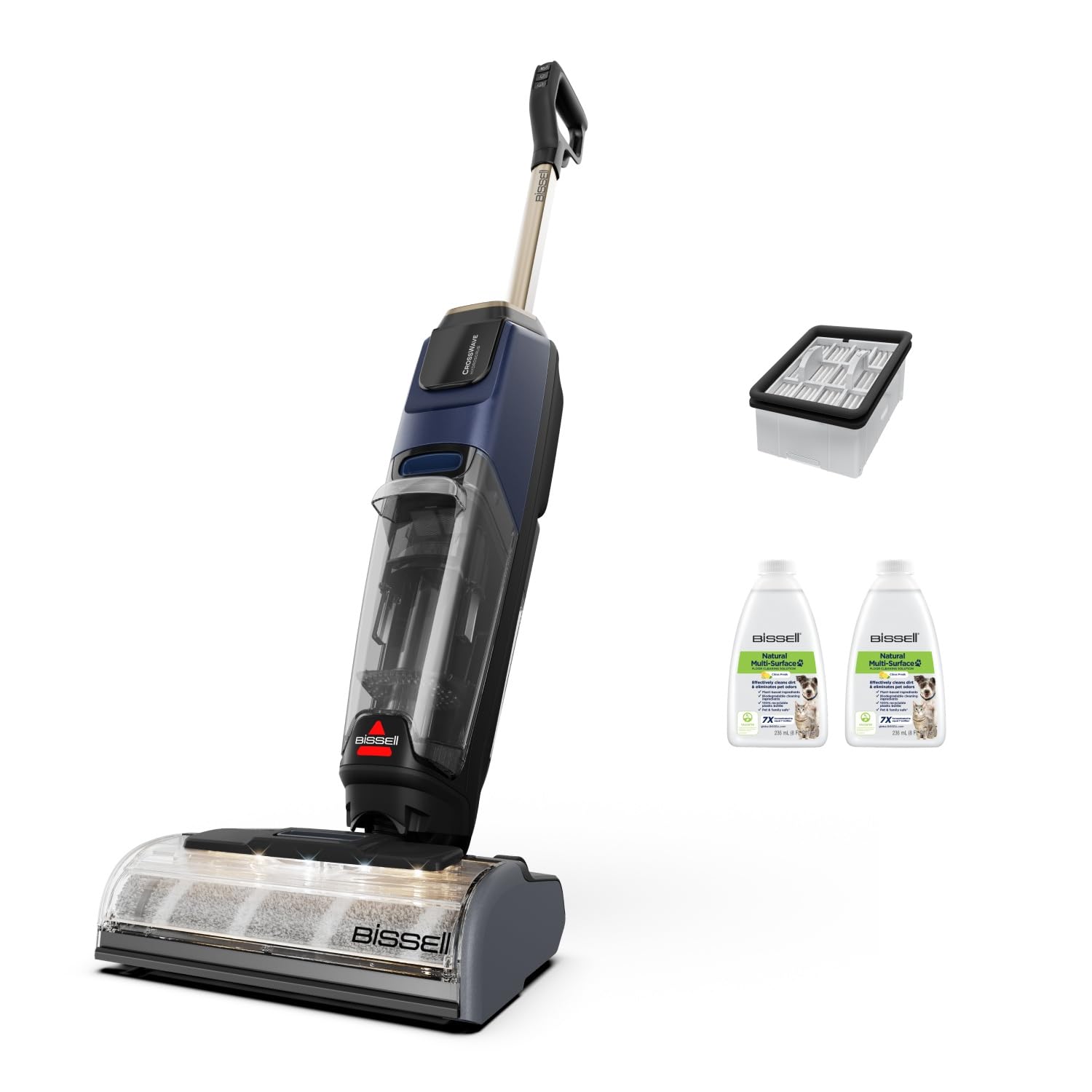 Bissell CrossWave HydroScrub, Aspirapolvere e lavapavimenti senza fili, potente pulitore multisuperficie per pavimenti, autonomia di 45 minuti, con pulizia dei bordi, faretti a LED, 4283N