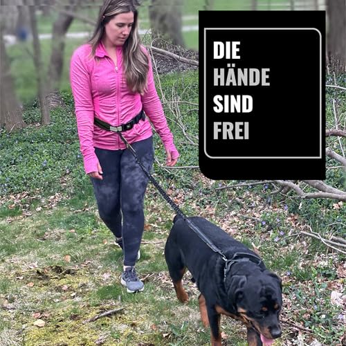 Barkswell Joggingleine Hunde mit Bauchgurt zum Laufen, Joggen, Wandern - Bauchgurt Hundeleine mit 2 Taschen für Wertsachen. - Freihandleine Hund für Grosse und Mittelgroße Hund