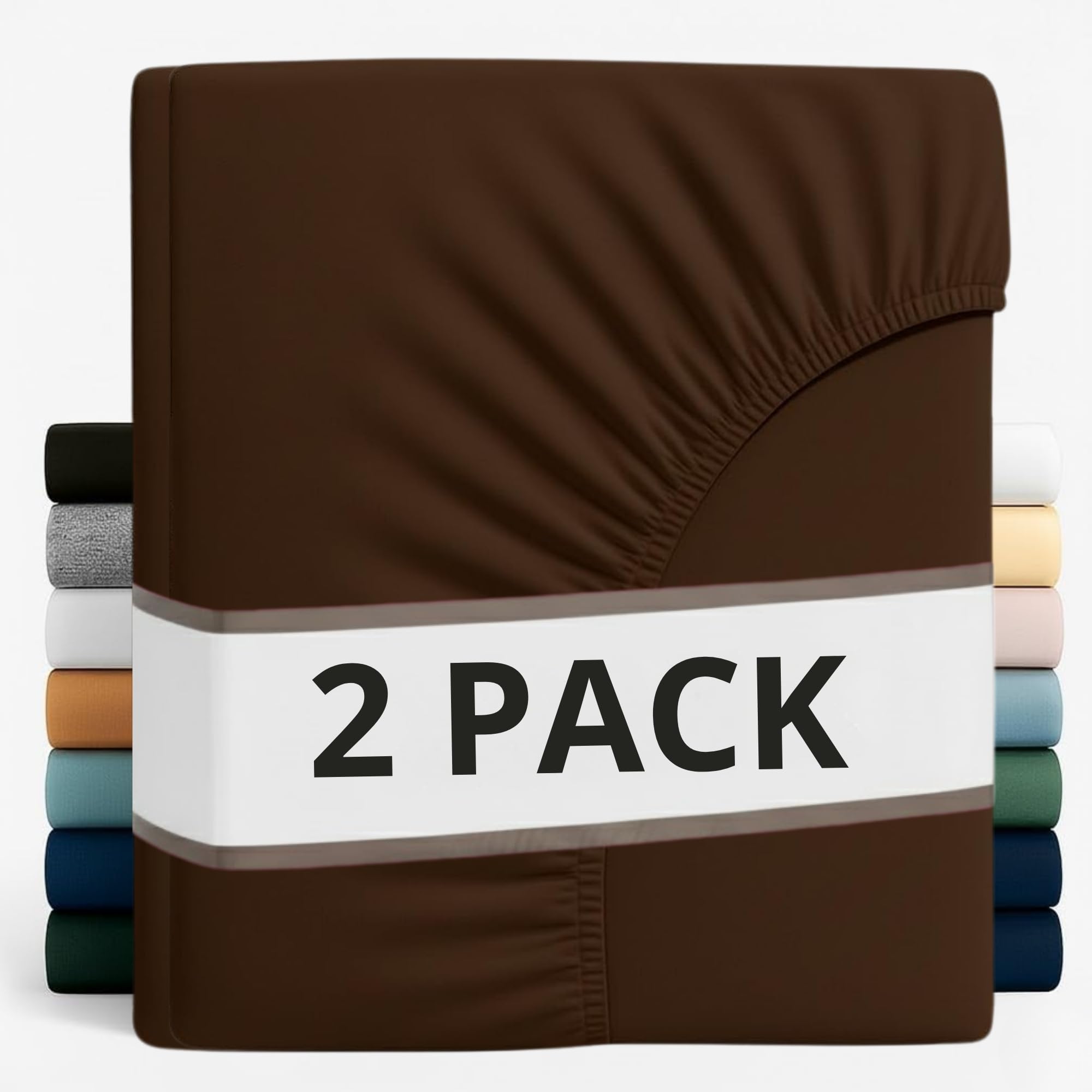 Z&A Bedding 2 Pcs Single Fitted Sheet Brown - 30CM Extra Deep Elastic Corners Bedsheet - Super Soft Brushed Microfibre Bottom Sheet - Washable, Shrinkage & Fade Resistant — image 1