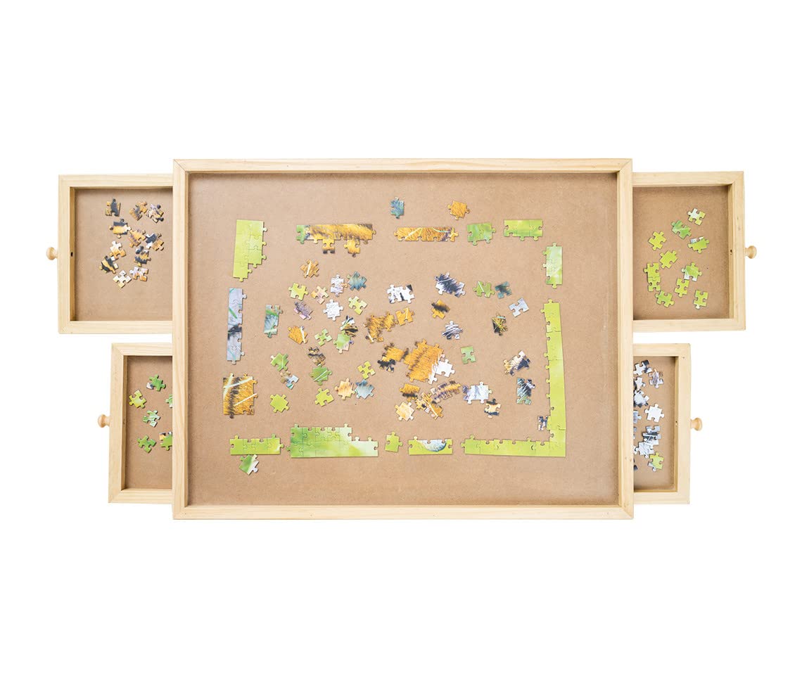 Mediashop Tavolo puzzle fino a 500 pezzi – con 4 cassetti estraibili – tavola puzzle portatile in legno – facile da polvere – adulti e bambini