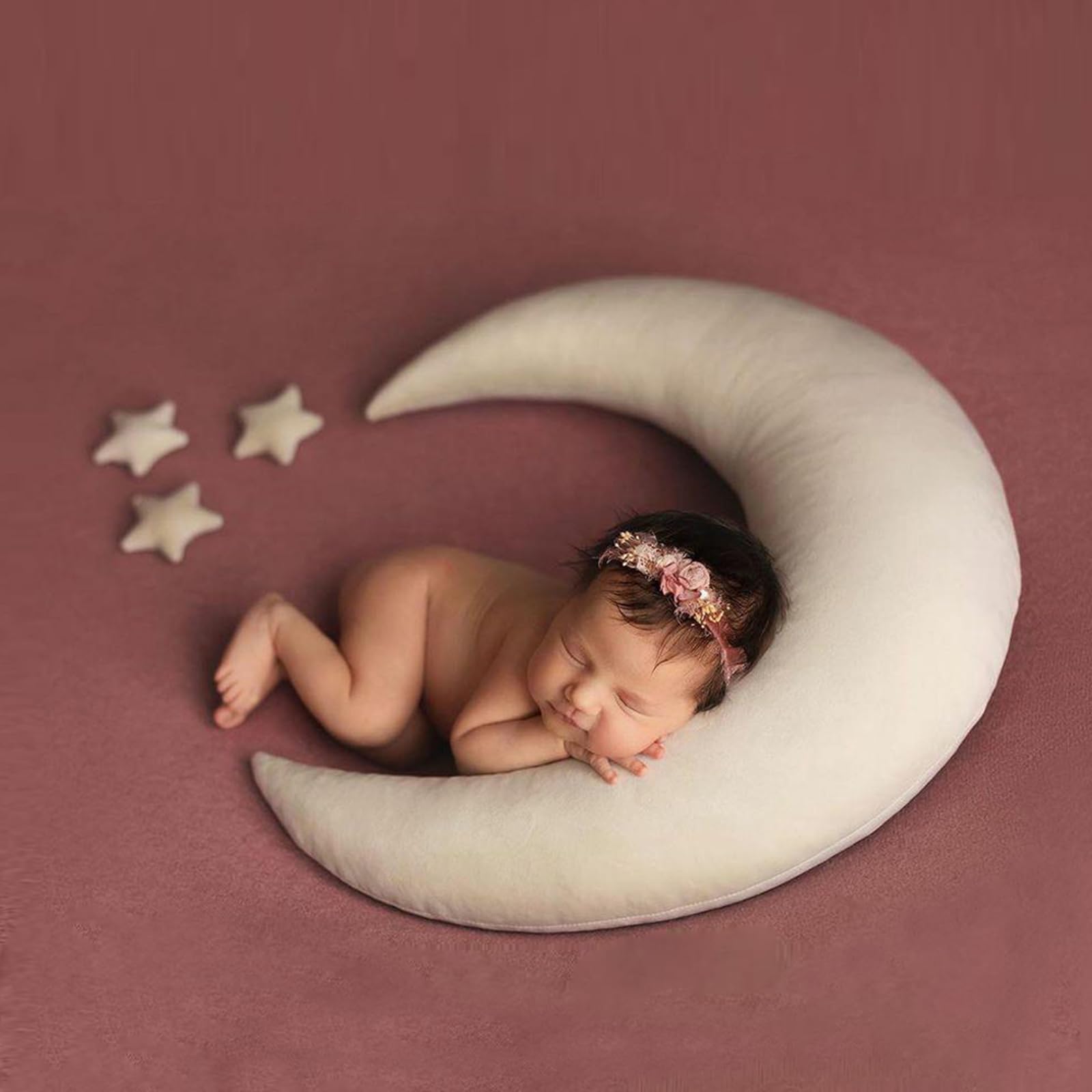 Puntelli fotografici neonati, mezzaluna posa cuscini e stelle, accessori per la fotografia del bambino decorazione cesto foto oggetti di scena bambino servizio fotografico accessori di scena