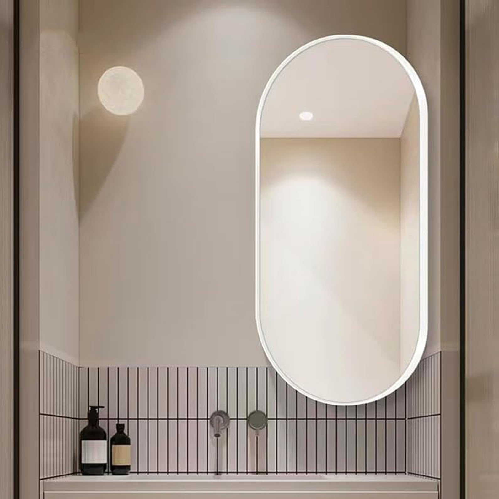 Bathroom Mirror Swivel Corner Mirrorwith Metal Frame,Oval Wall Mirror Makeup Mirror With Swivel Bracket,Wall-Mounted Mirrors For Corner Bathroom(White,W50xL90cm)