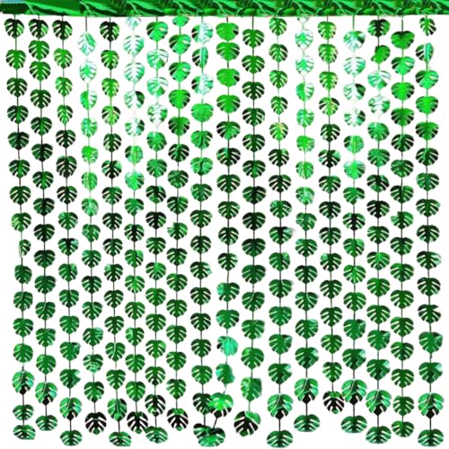 OUSHISS 3Pcs Tropical Palm Leaf Tassel Curtains 79x39 inches Hawaiian Jungle Party Backdrop Summer...