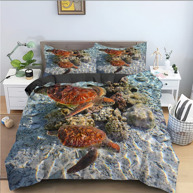 Parure de lit 220x240 adulte tortue grise microfbre douce avec deux taies d'oreiller