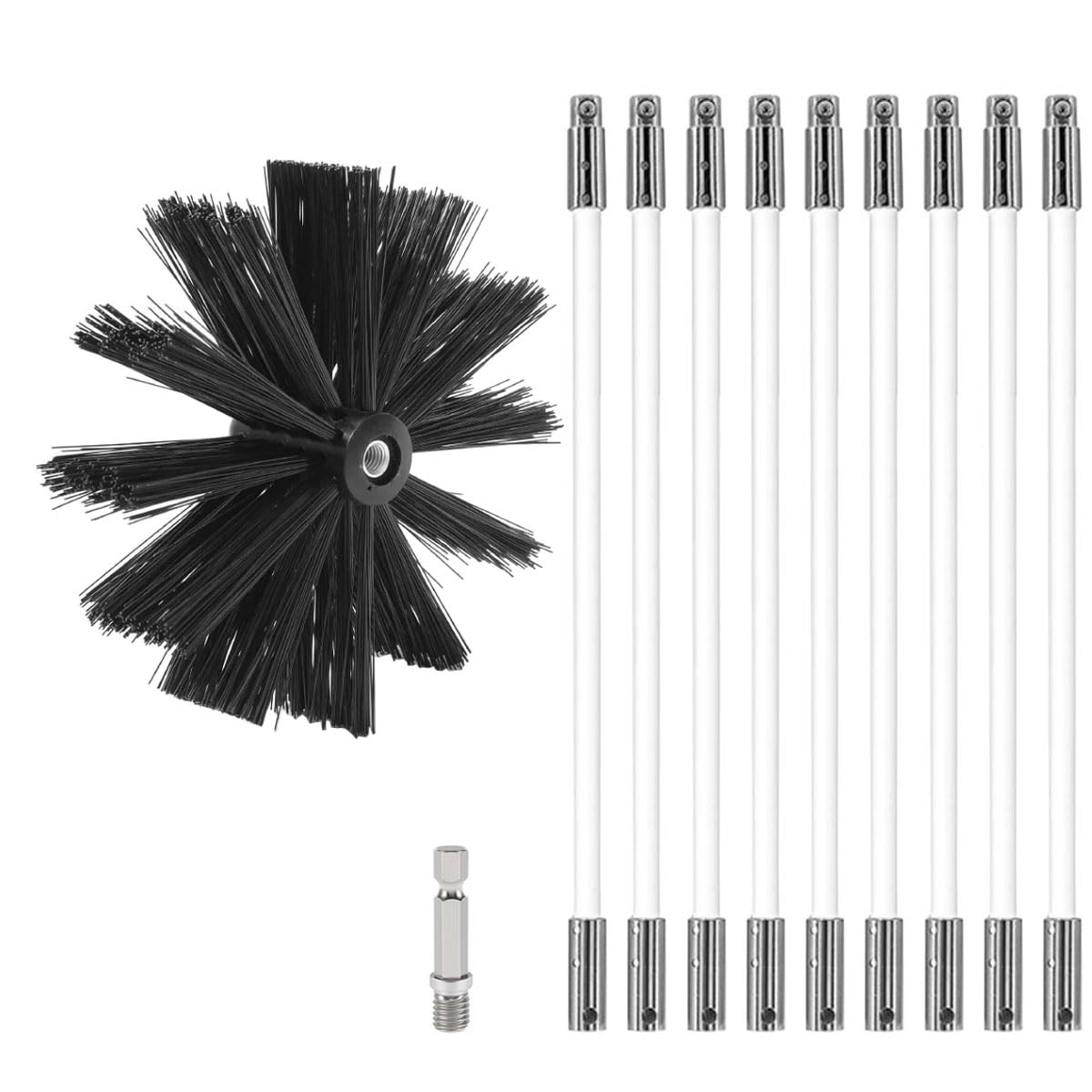 MOCNT Chimney Cleaning Brush Kit Nylon Rotary Duct Vent Cleaning Set Flexible Chimney Sweep Kit Soot Cleaning Rods for Fireplace Dryer Vent 9 Flexible Rods 1 Brush Head 200mm