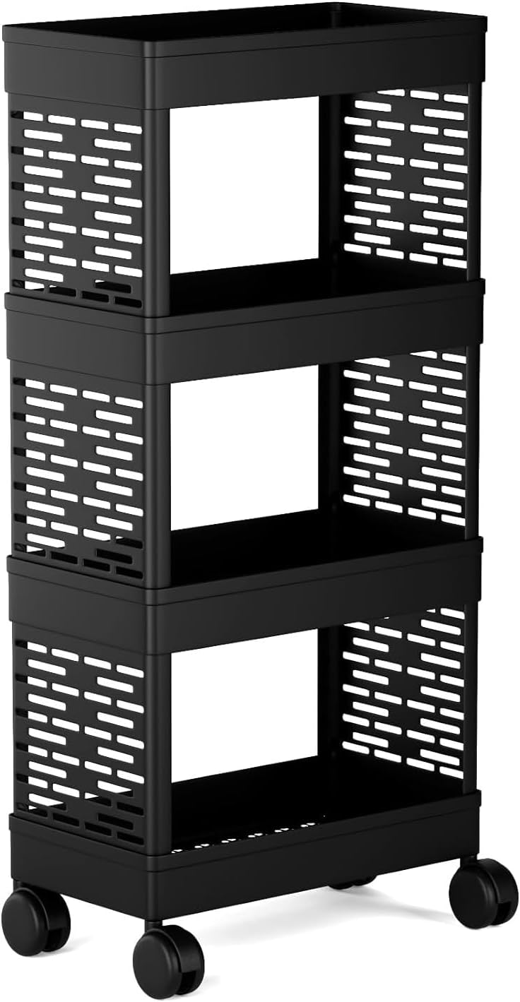 Multi Trolly Multipurpose Portable Storage Floor Standing Or Tabletop Rack|Trolley with Wheels for Kitchen Storage, Tiered Shelf (Plastic, 4 Shelf)
