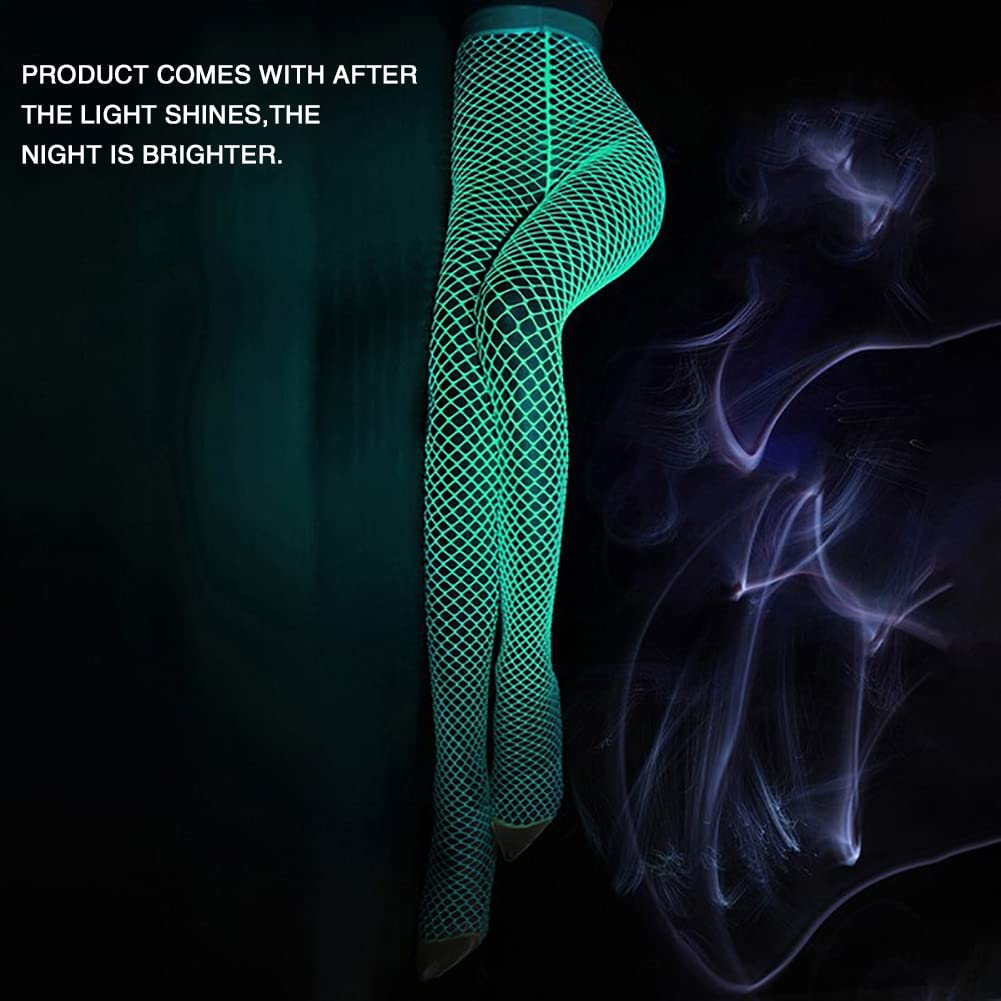 DTWAWA Glow in the Dark Fishnets Stockings, High Waist Tights Party Stockings for Womens: One Size White-green