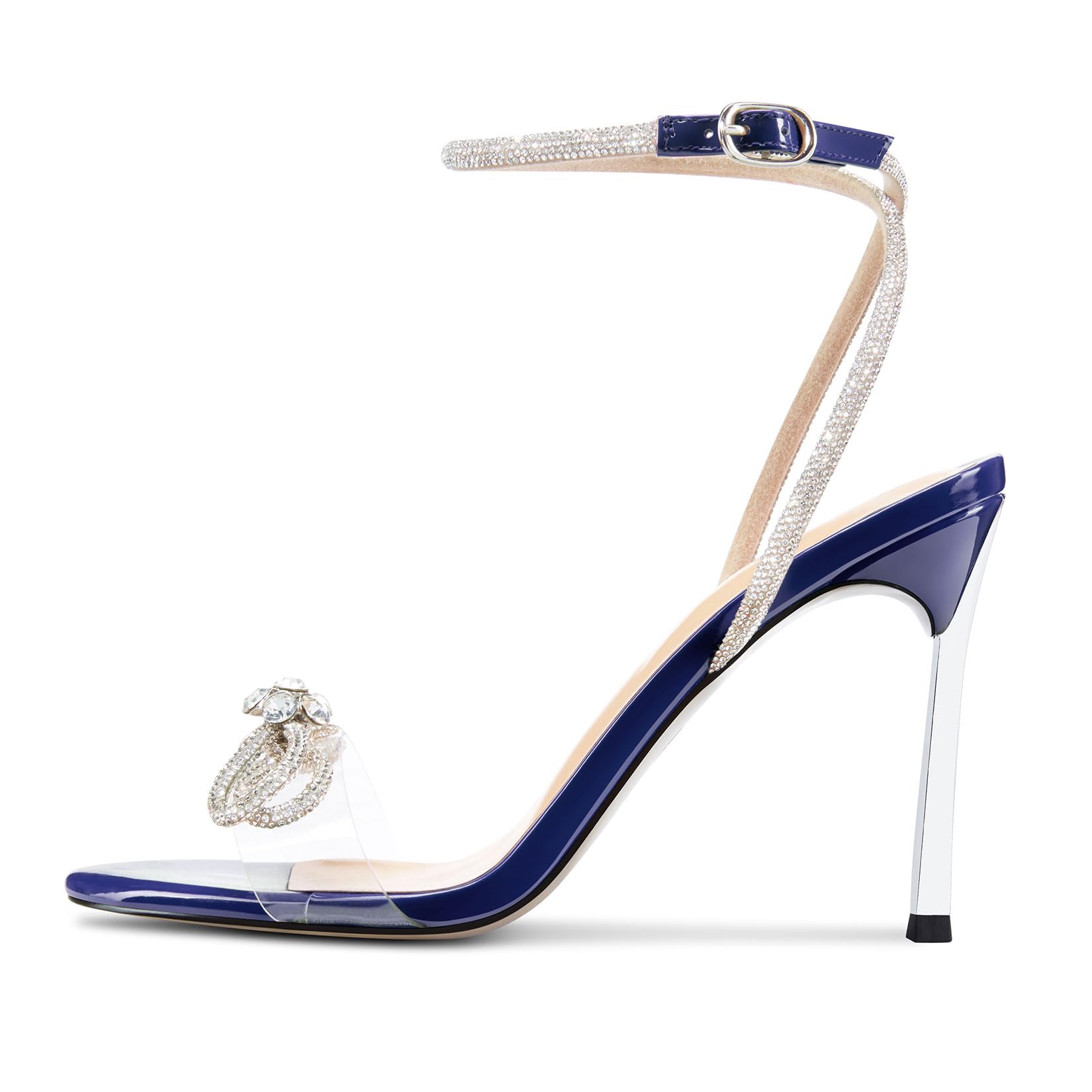 Castamere Donna Spillo Alto High Tacco Heel Aperte sulla Punta Cinturino alla Caviglia Diamante Cristallo Nodo Fiocco Sandali Ballo Estate 10 CM Heels