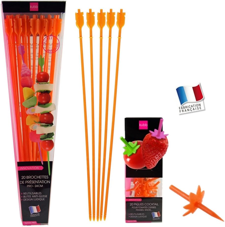 Kubb Cocktail Appetizer Skewers Pack of 20 + 20 Spike Tomato Reusable Made in France Orange