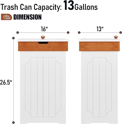 Miniatura 4 de Home-Like cubo para basura de madera con tapa, de 13 galones, ideal para basura reciclable, de 16 de ancho x 13 de profundidad y x 26.5 de alto.