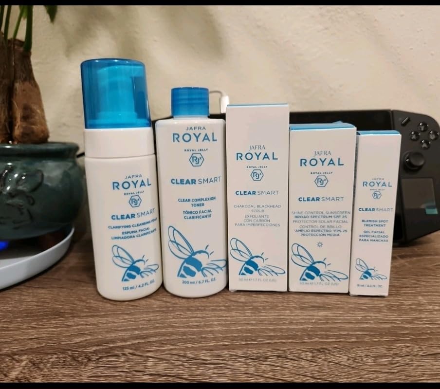 JAFFRA Royal Clear Smart 5 Piece Acne Care Bundle with Cleanser, Toner, Sunscreen, Hydrator, Spot Treatment