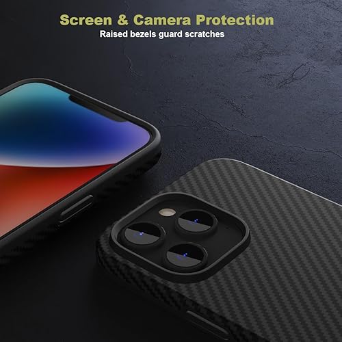 Miniatura 5 de LOPIE Funda diseñada para iPhone 15 Pro, cubierta dura de fibra de aramida real con acabado de fibra de carbono, protección contra caídas de grado