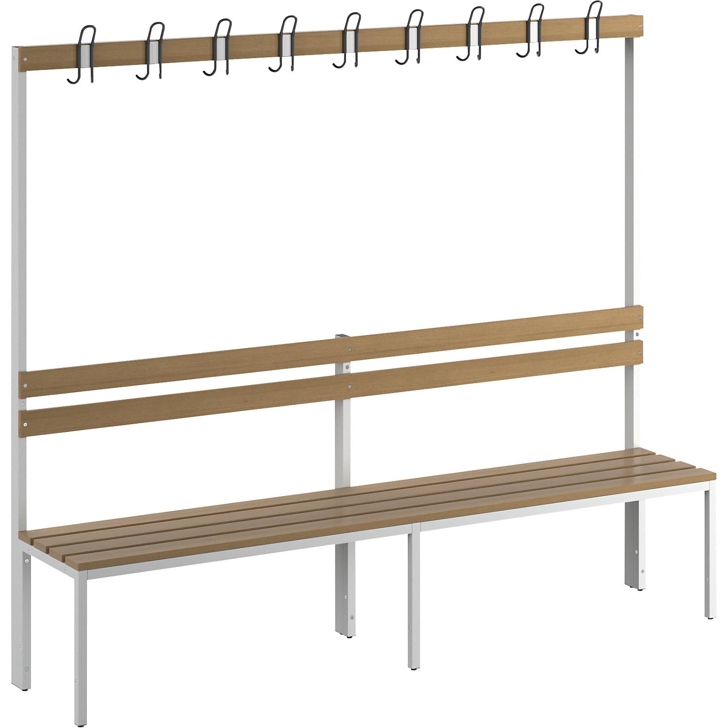 EUROKRAFT Basic | Banc de vestiaire avec Dossier | Unilatéral, lattes en bois de hêtre, longueur 2000 mm