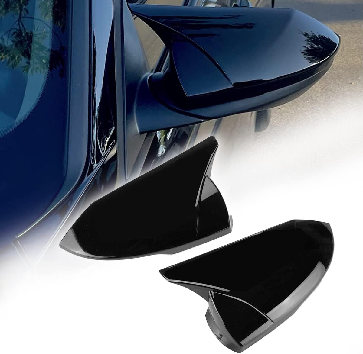 2PCS Rear View Side Mirror Cover Door Side Mirror Cover Cap Compatible with Hyundai Elantra 2021 2022 2023 (Glossy Black)