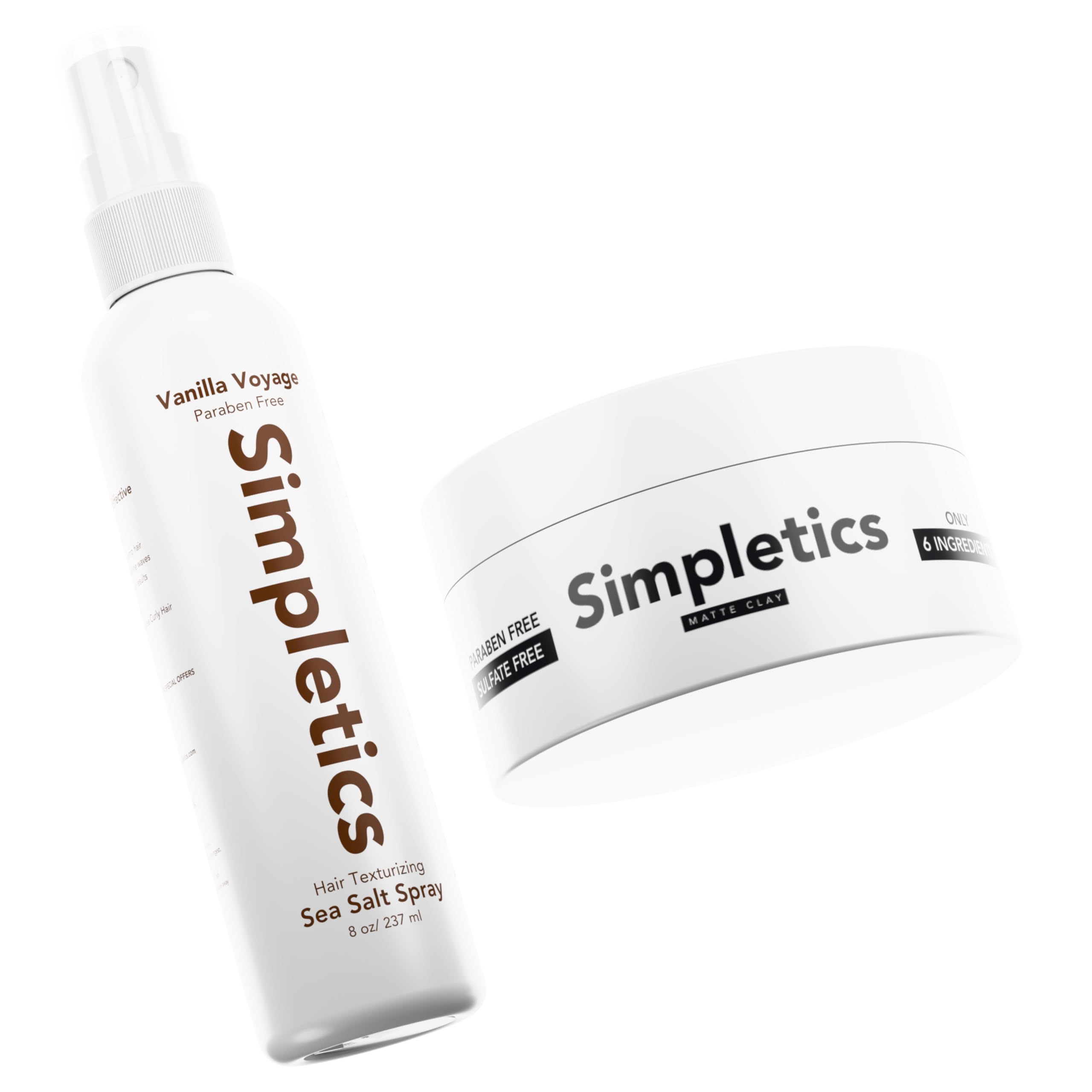 Simpletics Hair Clay Himalayan Sea Salt Spray Bundle All-Natural 6-Ingredient Matte Clay 5-Ingredient Texturizing Salt Spray Clean Styling