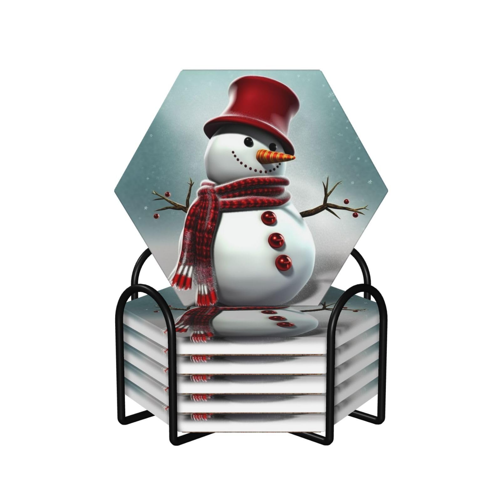 Dessous de verre de Noël lot de 6 bonhommes de neige en céramique absorbante avec support