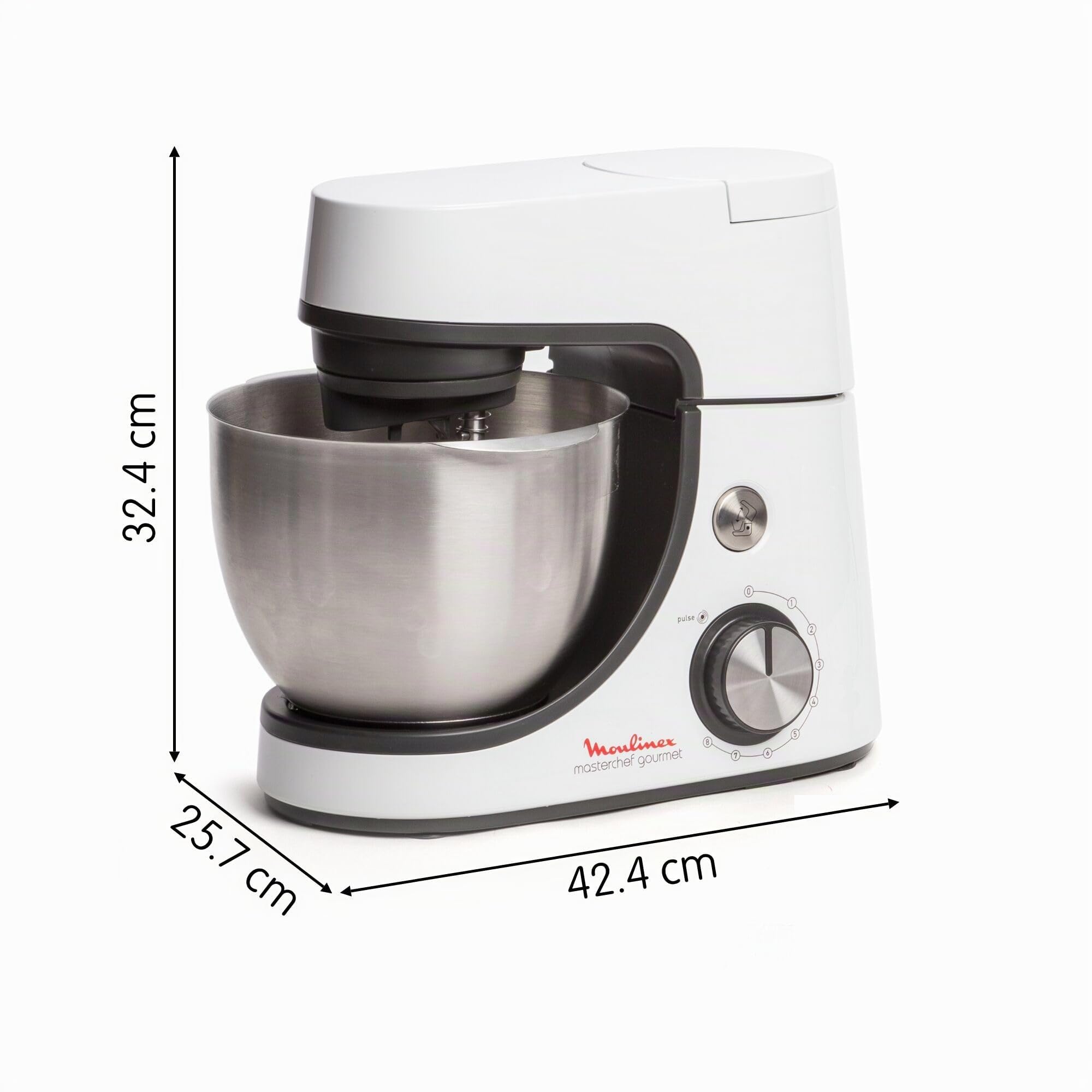 Moulinex Masterchef Gourmet - Robot de repostería, 1100 W, 4,6 L de capacidad, 8 velocidades + Pulse kit de repostería, mezcla homogénea, batidor fundido a presión, gancho masa, libro recetas, QA5101