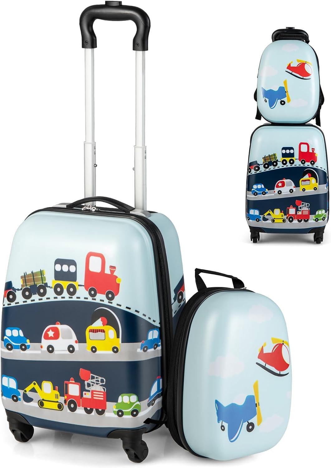 SOARS Valise Enfant Roulette 16" + Sac à Dos 12", Poignée Réglable à 3 Niveaux, Bretelles Larges, Léger de 2,5 KG, Transportable dans l’Avion, Garçon 3-10 Ans