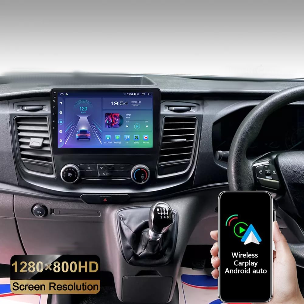 10 inch Android14 Double Din Autoradio pour Ford Transit Custom 2018-2023 avec Wireless Carplay Android Auto, 2+64G Touchscreen Autoradio Bluetooth Headunit GPSNavigation FM/RDS Backup Camera
