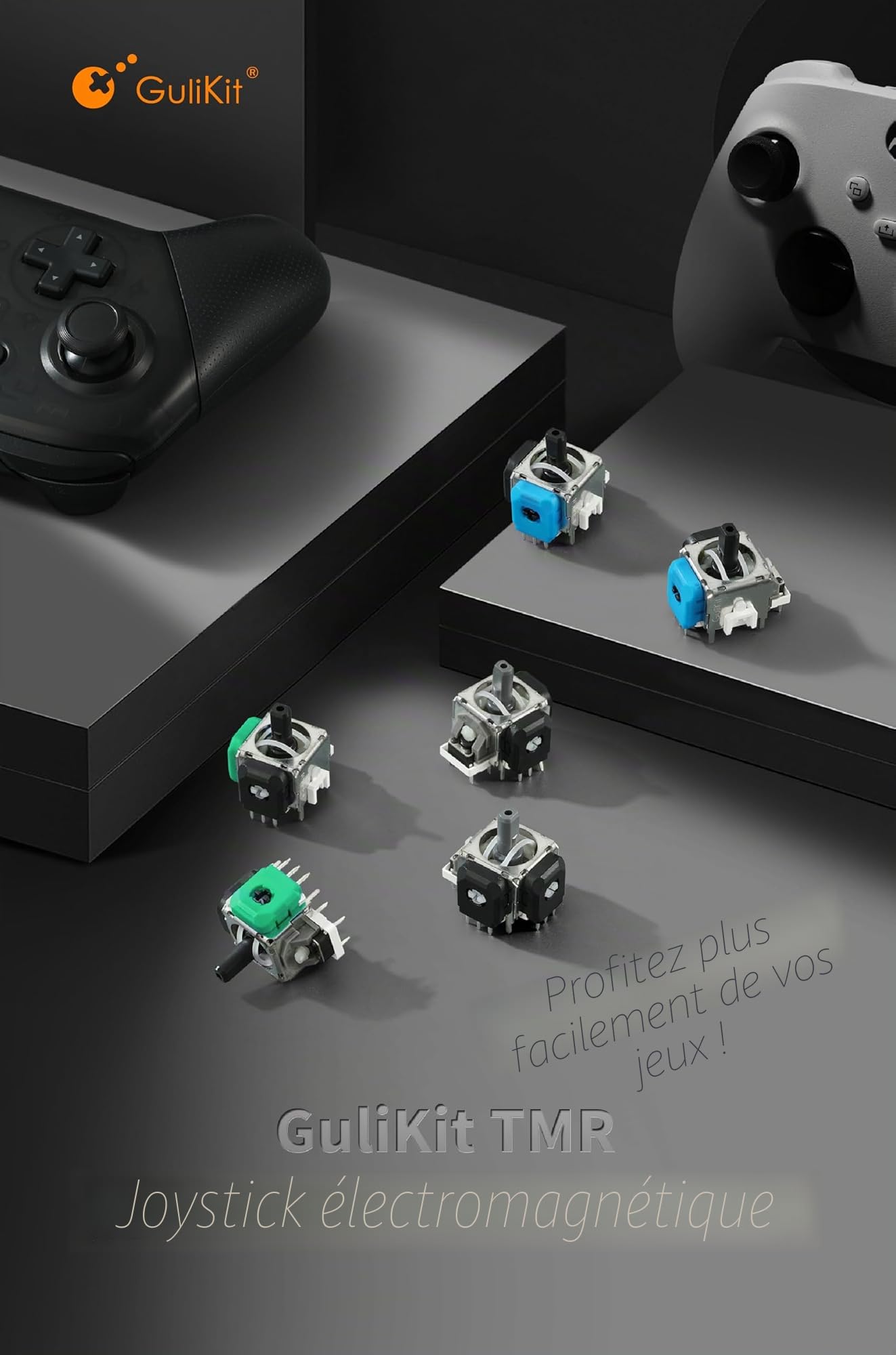 GuliKit TMR Kit de Remplacement pour Manette PS5 DualSense, Module de réparation de bâton électromagnétique Anti-dérive avec Capuchons de Joystick, Soudure nécessaire (Pas pour DualSense Edge) | Module de réparation de bâton électromagnétique anti-dérive