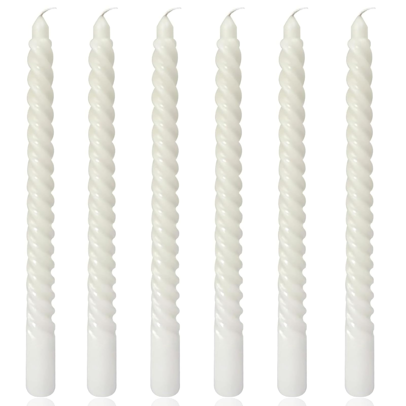 6 Pack White Spiral Candlesticks,Dripless Taper Candles 10 Inch Unscented 8 Hours Long Burning Tall Candlesticks, Ideal for Easter,Christmas,Weddings,Dinner Parties