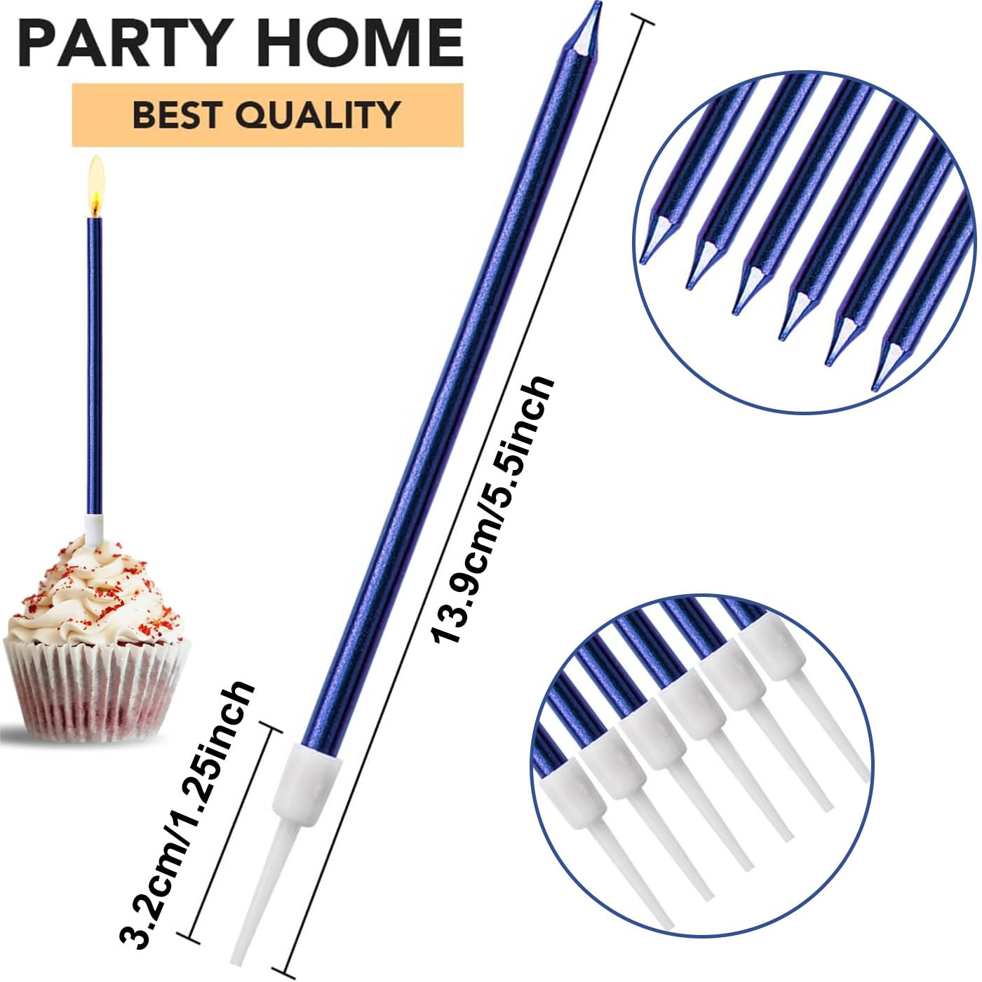 10 Schwarze Geburtstagskerzen Mit Haltern – Glitzernd, Für Kuchen, Inkl. PVC-Stecker
