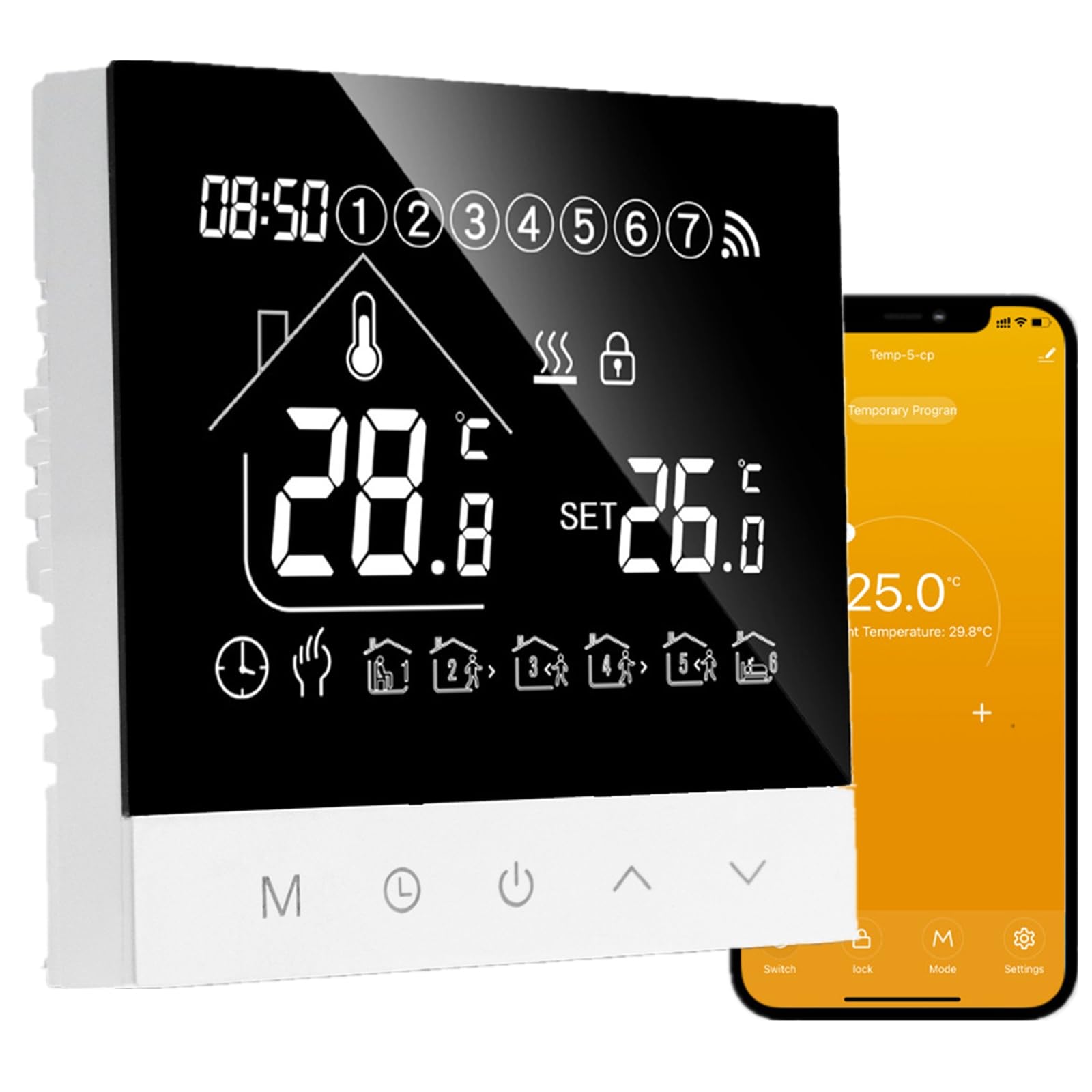 Smart WiFi Thermostat Fußodenheizung für Elektrische,Programmierbar Raumthermostat Tuya Elektrischer Intelligenter Display Touchscreen Heizthermostat Für Google Assistant,Alexa(Elektroheizung 16A)