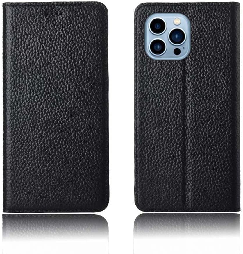 Étui Apple iPhone 13 Pro Max 2021 cuir noir clapet avec béquille