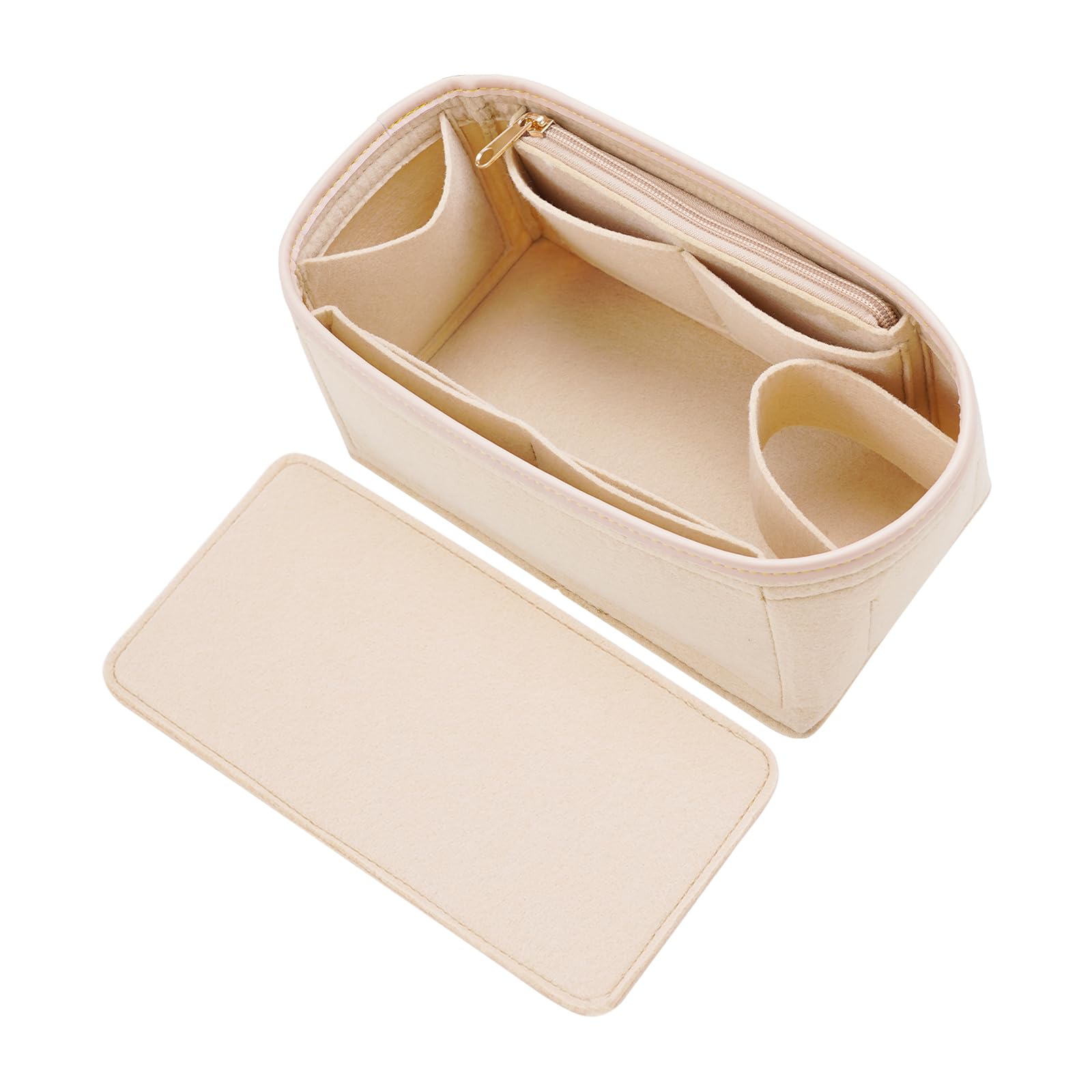 LOUKAYCCILOUKAYCCI Purse Organizer & Base Shaper Fit Speedy 25 & Neverfull PM, Goyards, MK,Longchamps More,Felt Bag Organizer Insert for Handbags with Metal Zipper [Bottle type] (Medium, Beige)